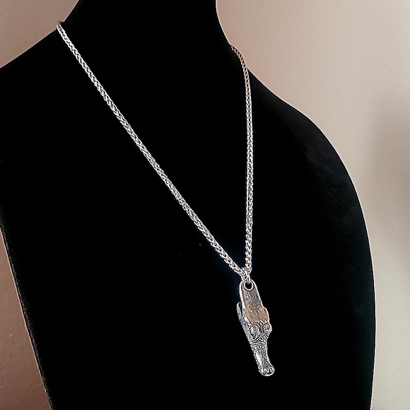 New! MEN'S Stainless Steel Alligator / Crocodile Head Pendant Necklace. - Picture 5 of 7